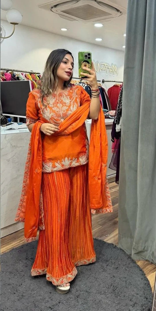 Elegant Chinnon Sharara Set with Intricate Embroidery