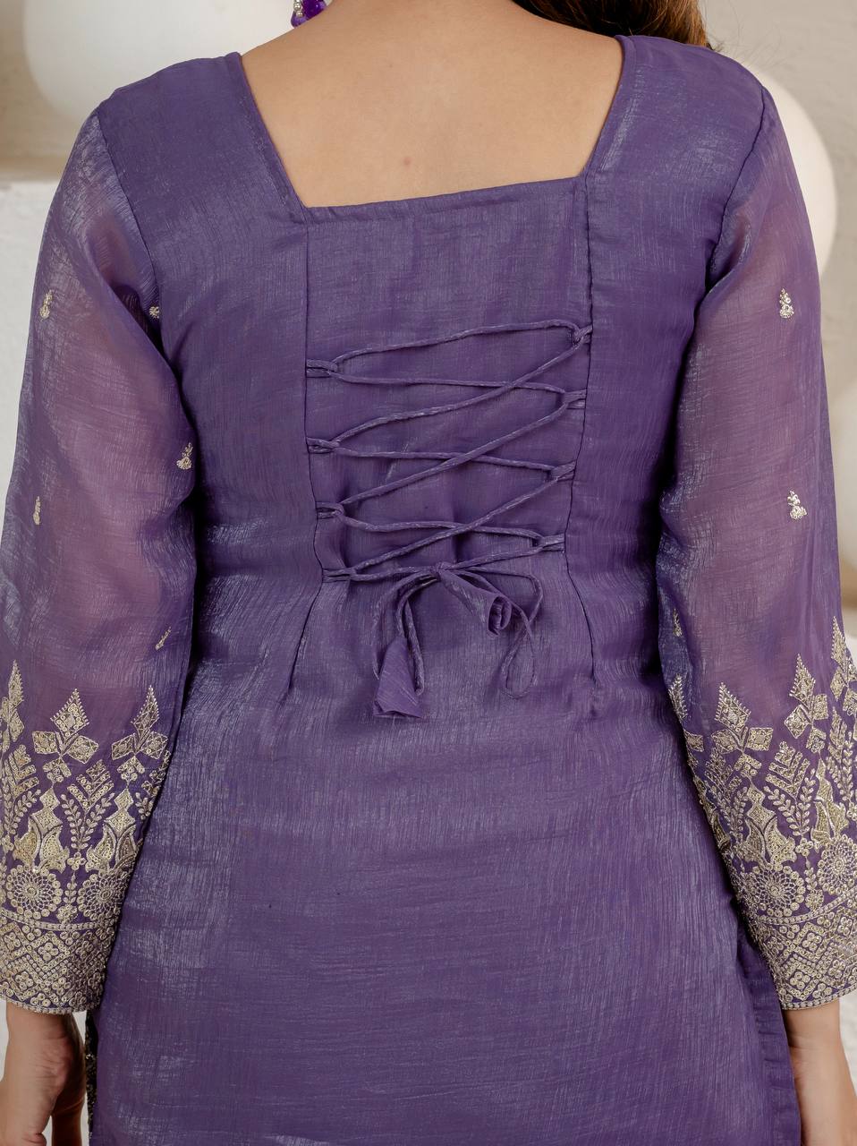 Graceful Sequin Embroidered Crunchy Silk Kurta Palazzo Set