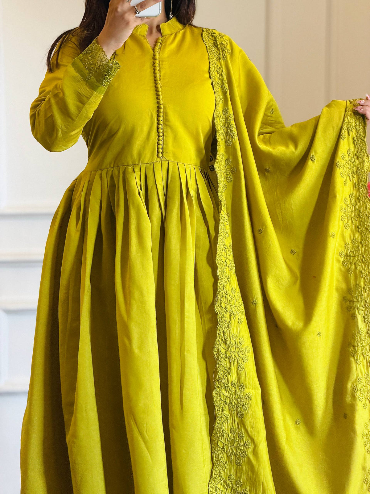 Elegant Heavy Embroidered Roman Silk Gown Set with Dupatta