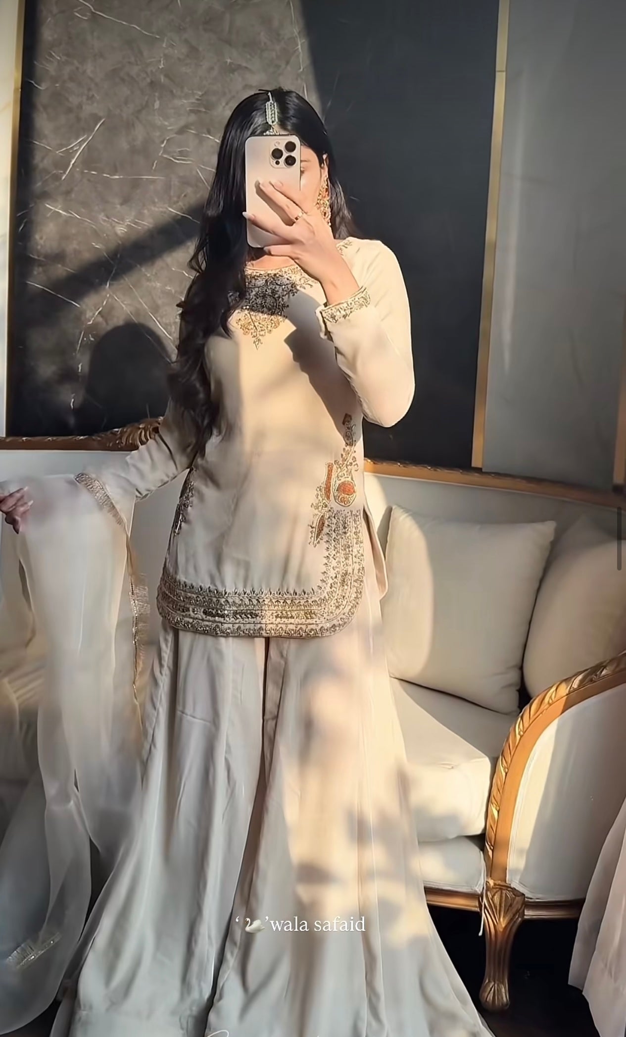 Cream Straight Kurta Set with Hand Embroidery & Dupatta | Festive Collection