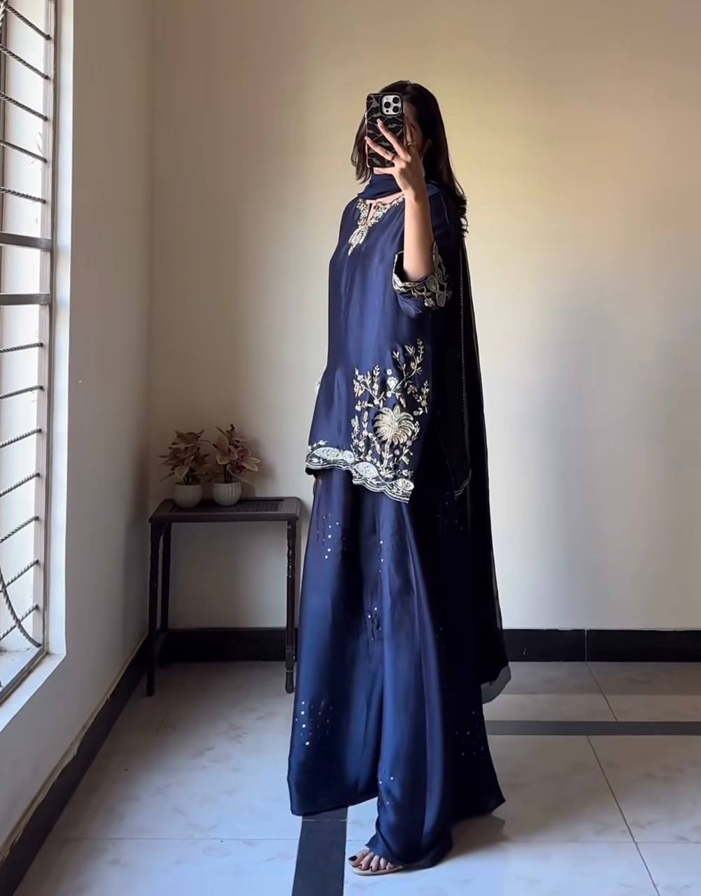 Heavy Natural Crepe Silk Sharara Plazzo Set
