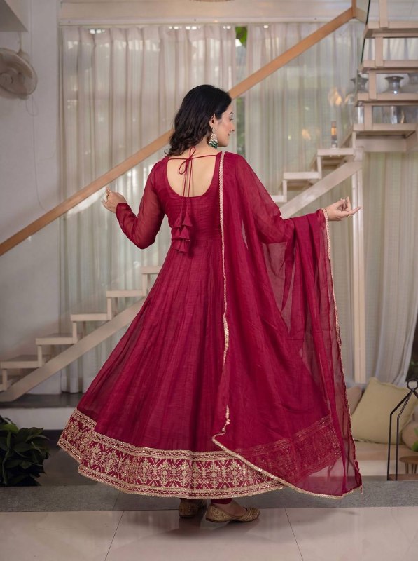 Heavy Crunchy Silk Embroidered Anarkali Kurta Set with Pant & Dupatta
