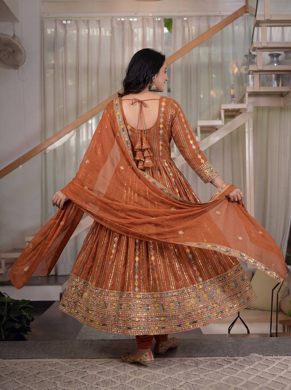 Designer Faux Blooming Georgette Embroidered Anarkali Suit with Pant & Dupatta