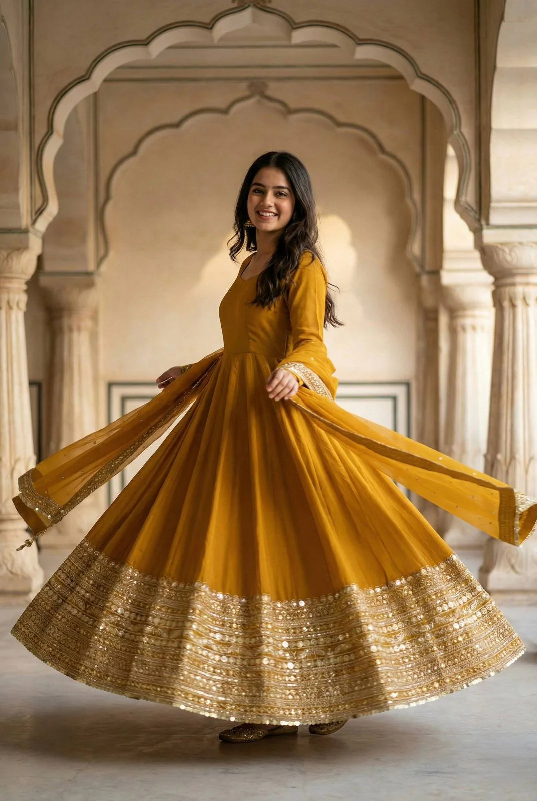 Royal Look Designer Gown Set with Embroidered Dupatta