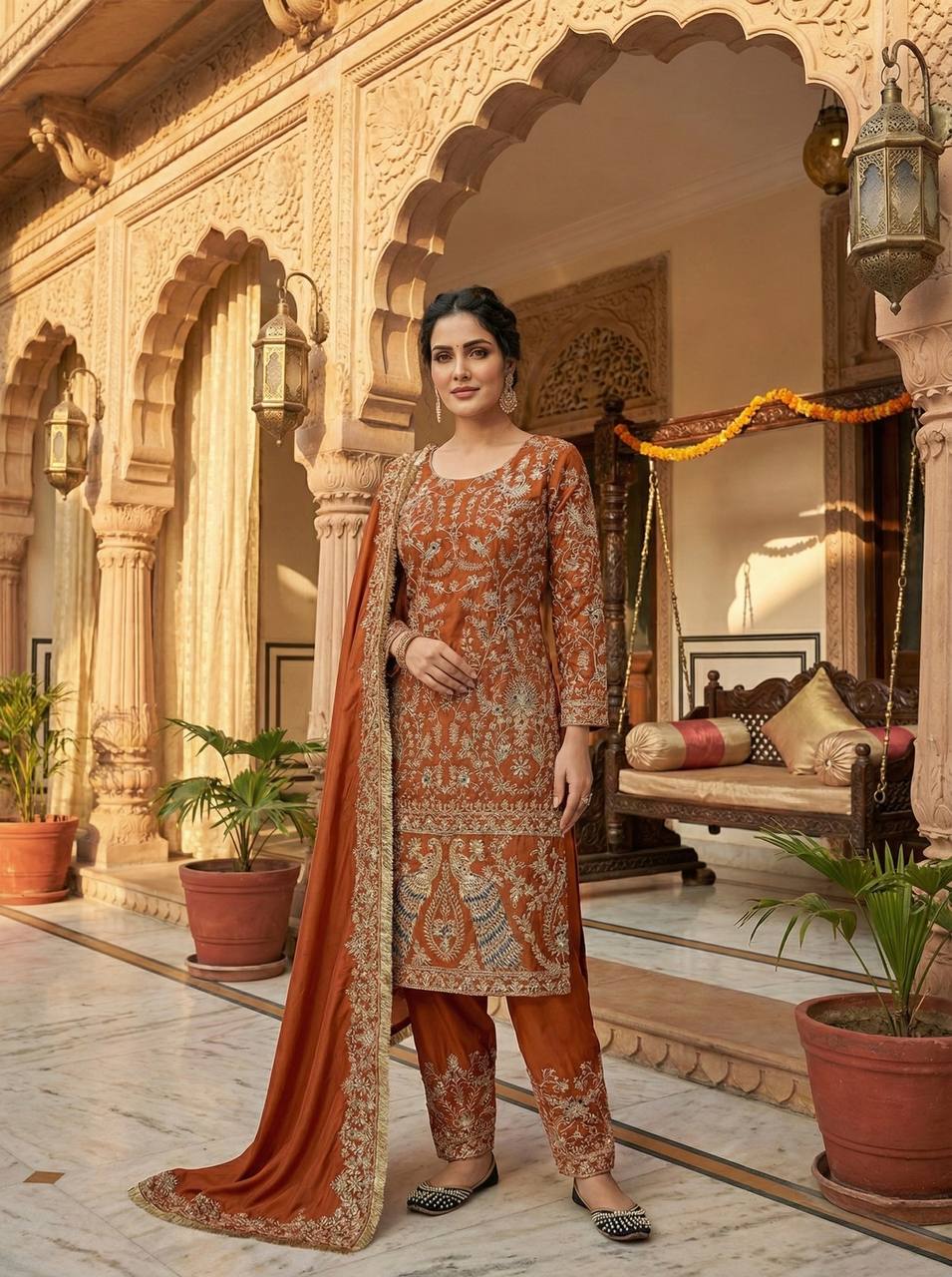 Elegant Crepe Silk Embroidered Suit Set