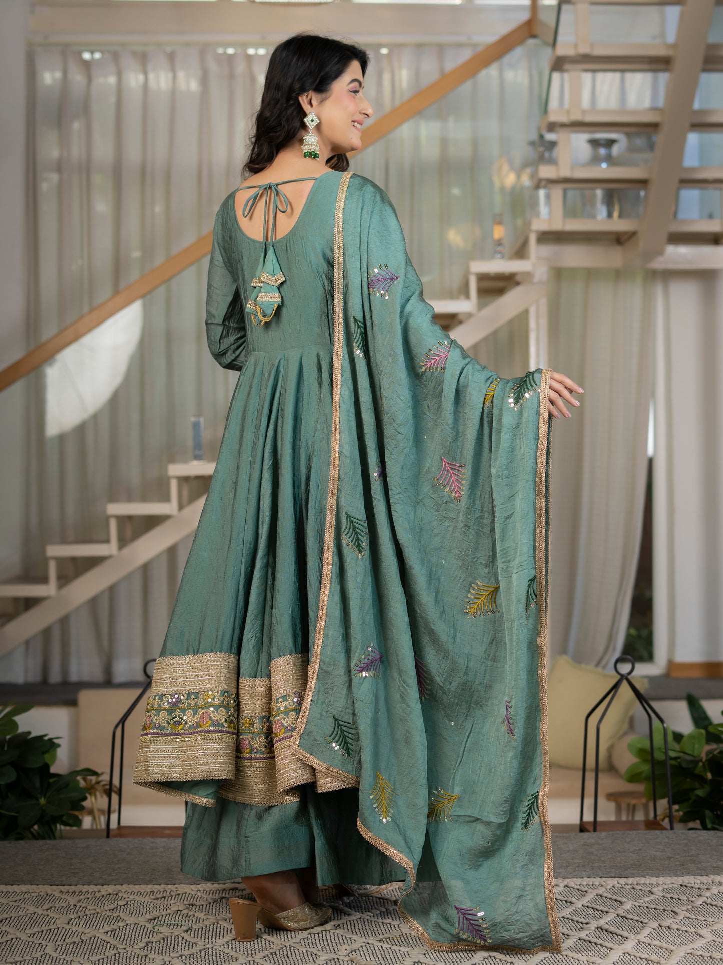 Premium Heavy Rangoli Crush Designer Anarkali Suit Set with Embroidery