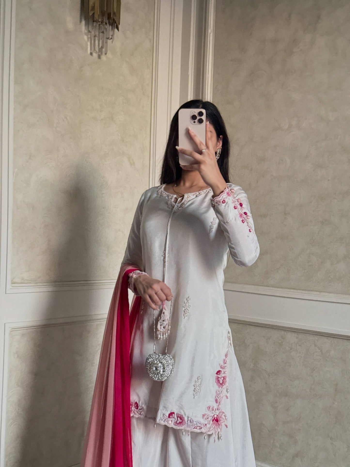 Elegant Natural Crepe Silk Suit Set with Fancy Sleeves