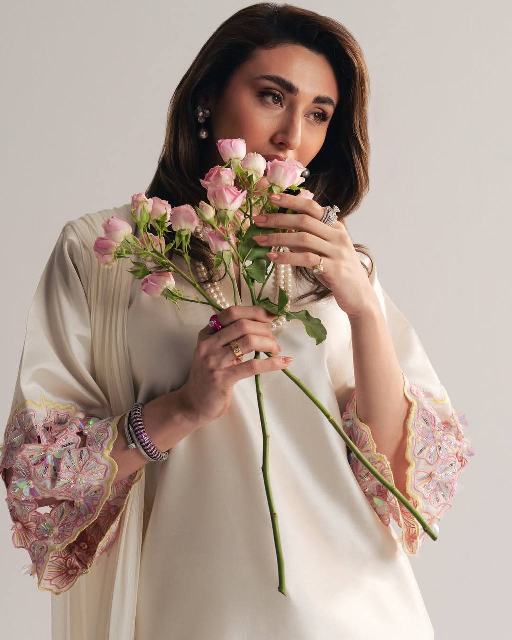 Designer Crepe Silk Farshi Salwar Suit with Moti Work