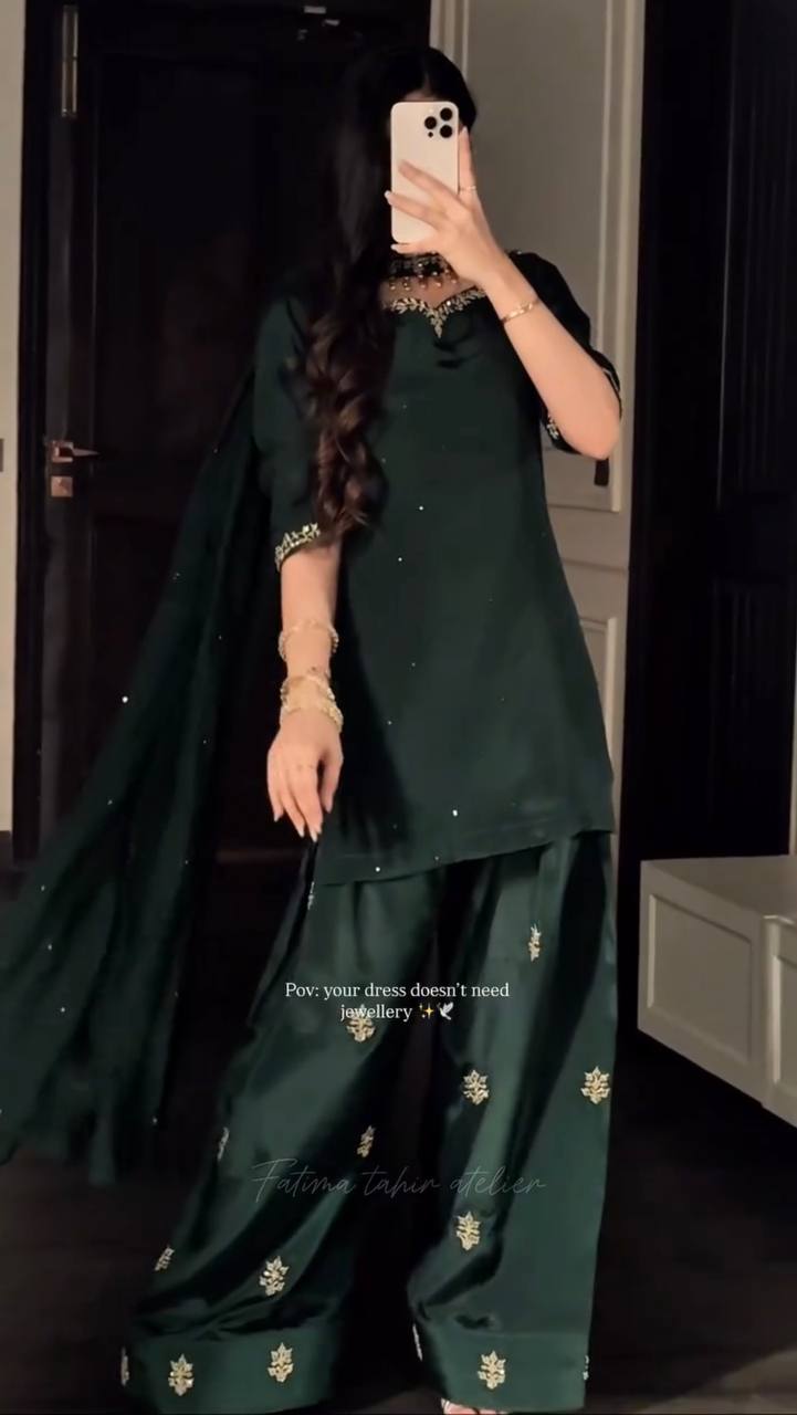 Luxury Crepe Silk Farshi Salwar Suit with Diamond Handwork Dupatta