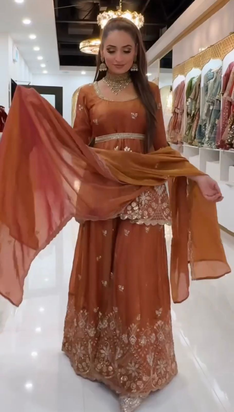 Luxury Party Wear Fendy Silk Sharara Palazzo Suit Set