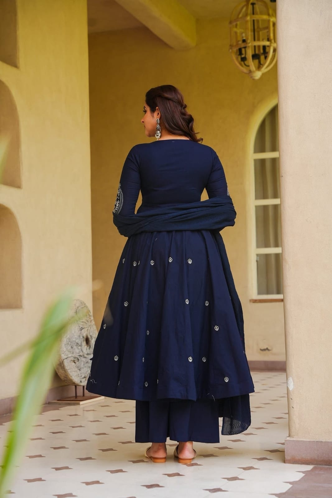 Women's Heavy Roman Silk Embroidered Anarkali Suit Set with Palazzo & Dupatta
