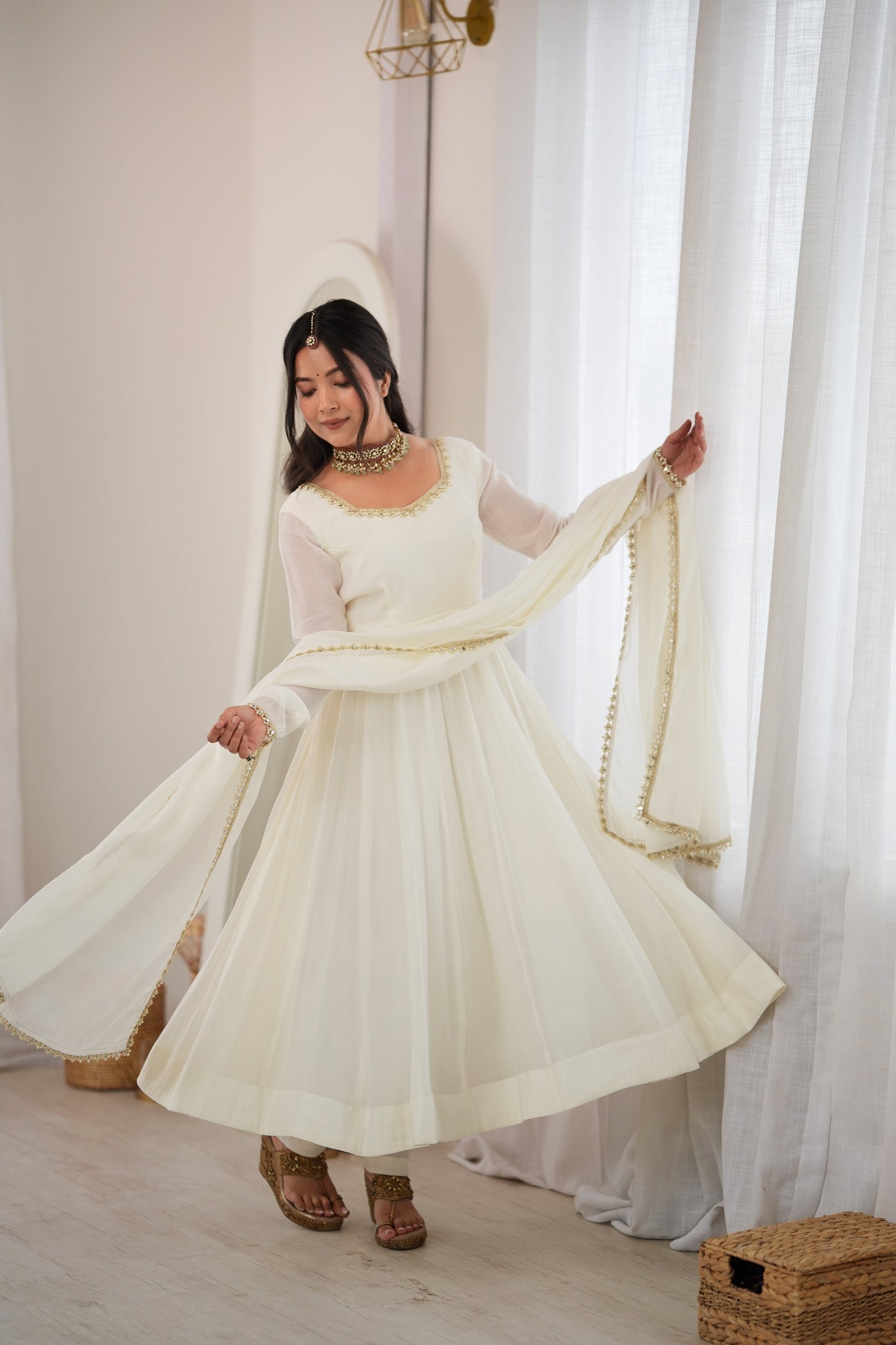 Heavy Mal Chanderi 16 Kali Anarkali Suit with Mirror Work Dupatta
