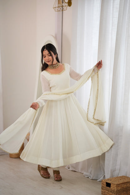 Heavy Mal Chanderi 16 Kali Anarkali Suit with Mirror Work Dupatta