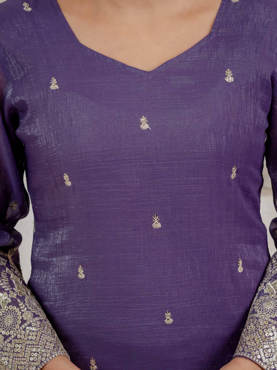 Graceful Sequin Embroidered Crunchy Silk Kurta Palazzo Set