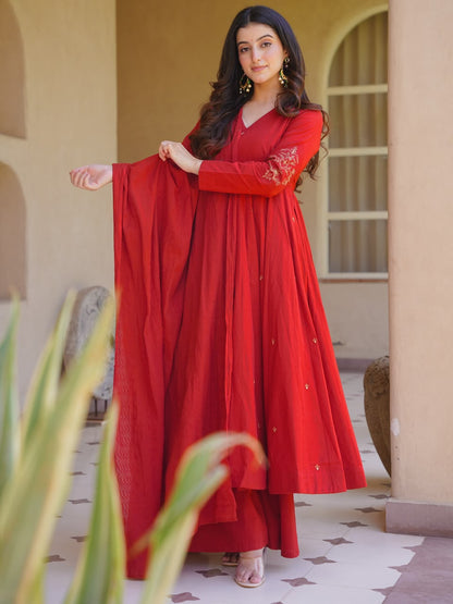 Heavy Roman Silk Embroidered Anarkali Kurta Set with Palazzo & Chanderi Silk Dupatta