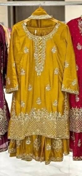 Heavy Chinon Silk Sequence Embroidery Sharara Set with Dupatta
