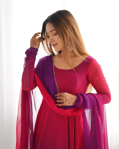Trendy Anarkali Gown with Designer Dupatta & Pant