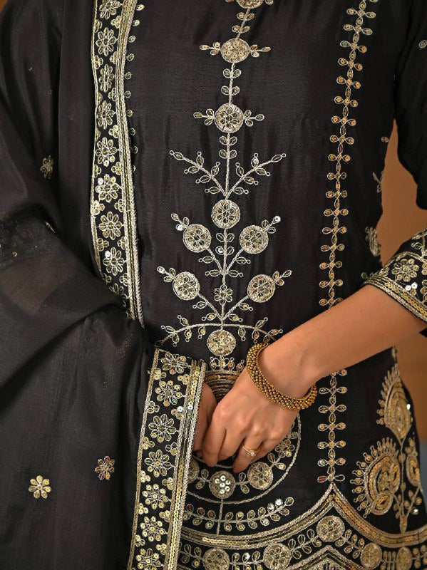 Designer Heavy Vichitra Silk Sharara Palazzo Set
