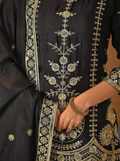 Designer Heavy Vichitra Silk Sharara Palazzo Set