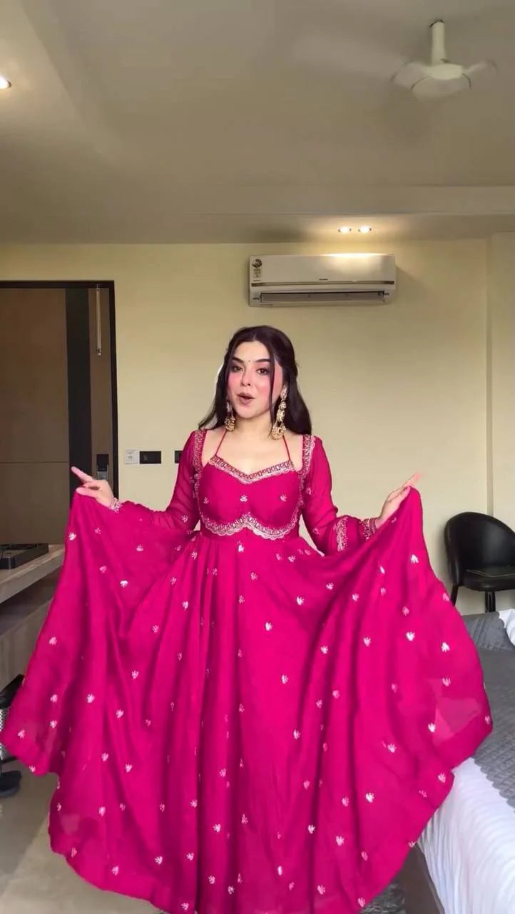 Wedding Wear Faux Georgette Anarkali with Embroidered Dupatta