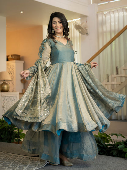 Premium Heavy Fandy Silk Designer Anarkali Suit Set with 5mm Sequence & Embroidery Work