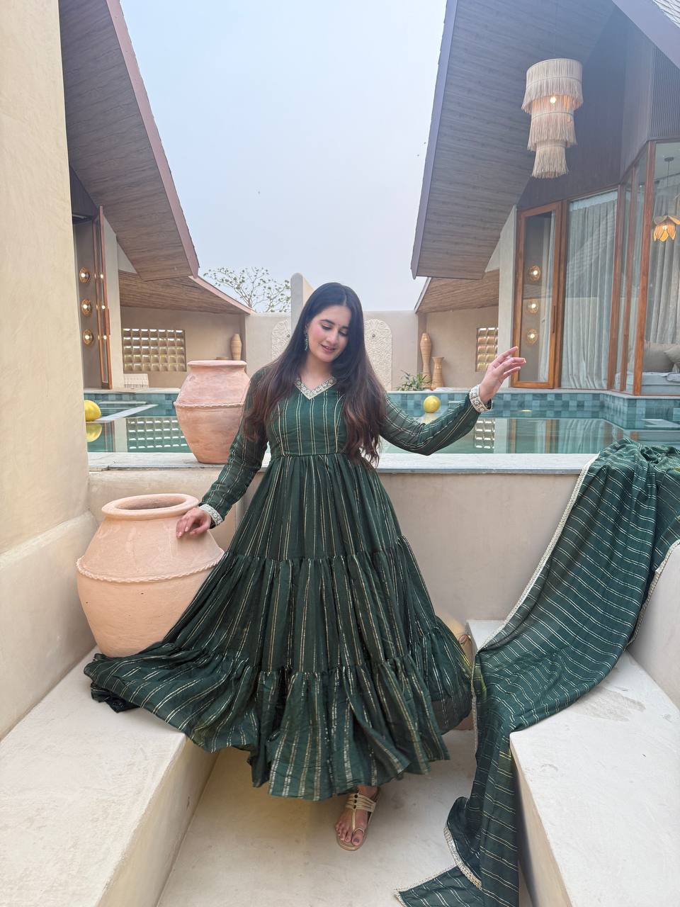 Women's Heavy Brocade Anarkali Suit Set with Pant & Brocade Dupatta