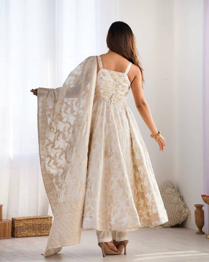 Fancy Banarasi Jackquard Dola Silk Anarkali Gown Set