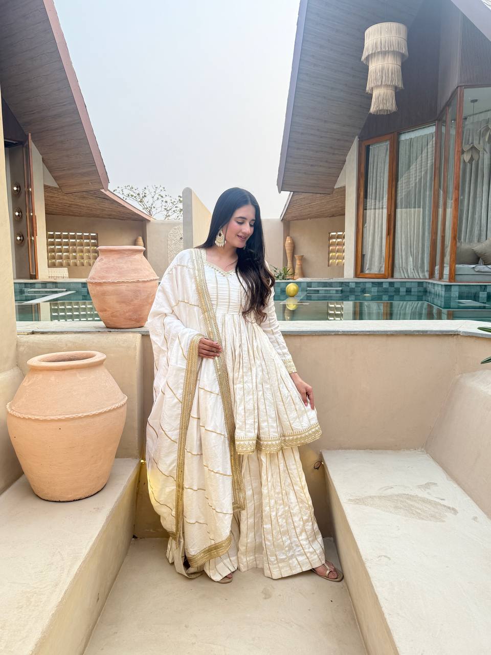 Women's Heavy CP Vichitra Silk Embroidered Kurta Sharara Set with 5mm Sequence Work & Lace Border Dupatta