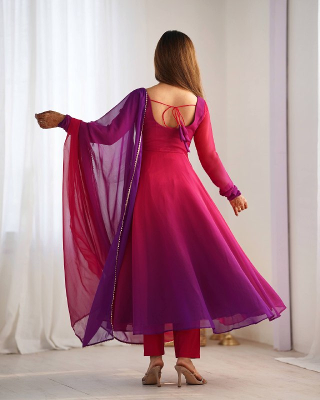 Trendy Anarkali Gown with Designer Dupatta & Pant