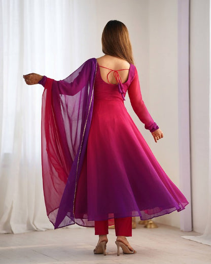 Trendy Anarkali Gown with Designer Dupatta & Pant