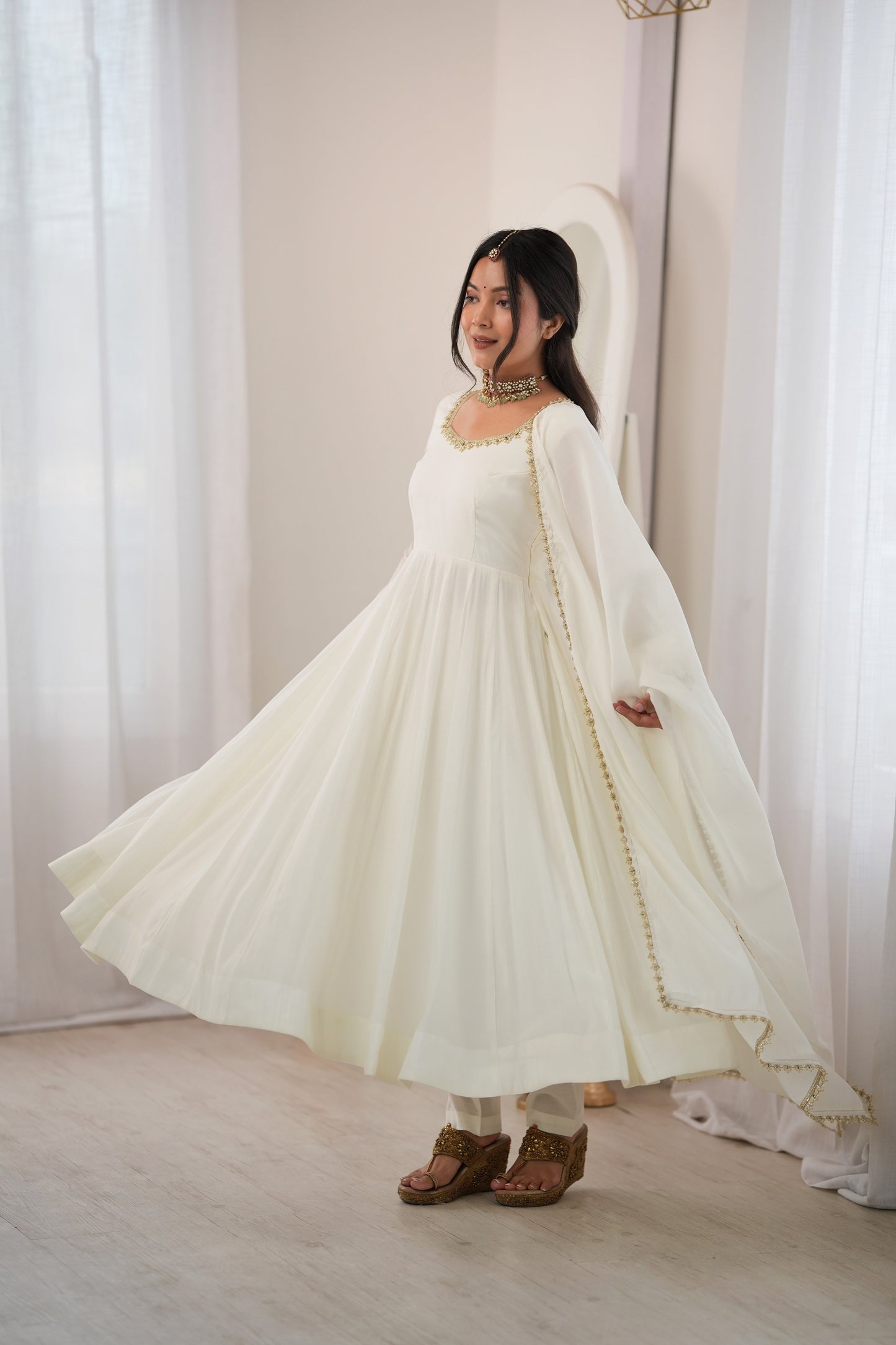 Heavy Mal Chanderi 16 Kali Anarkali Suit with Mirror Work Dupatta