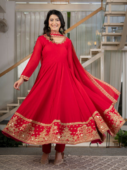 Heavy Rangoli Crush Embroidered Anarkali Suit Set with Pant & Dupatta