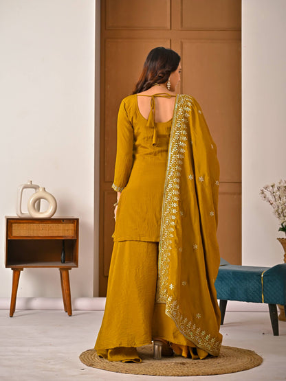 Women's Heavy NC Vichitra Embroidered Sharara Set with Dupatta