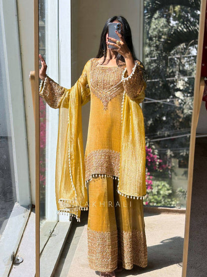 Designer Party Wear Frendy Silk Top Palazzo Set with Heavy Embroidery