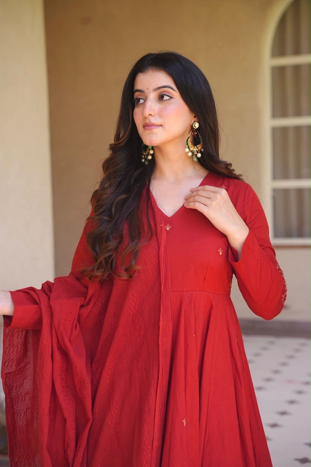 Heavy Roman Silk Embroidered Anarkali Kurta Set with Palazzo & Chanderi Silk Dupatta