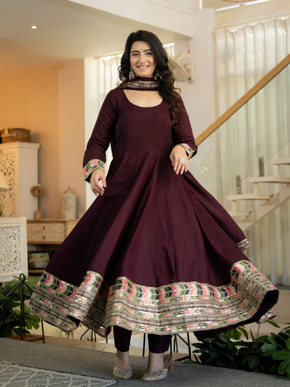 Designer Heavy Roman Silk Embroidered Anarkali Suit Set with Pant & Dupatta