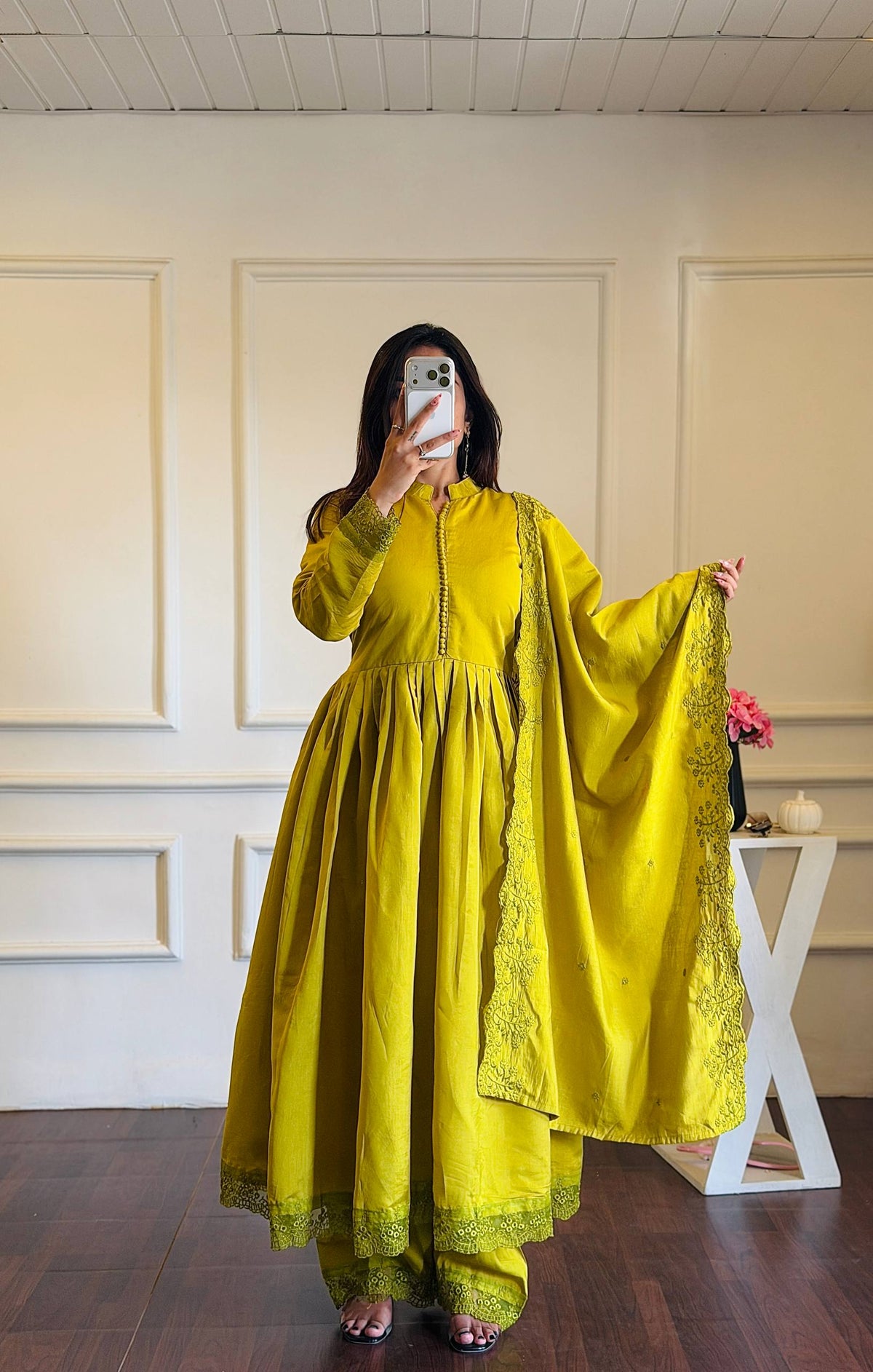Elegant Heavy Embroidered Roman Silk Gown Set with Dupatta