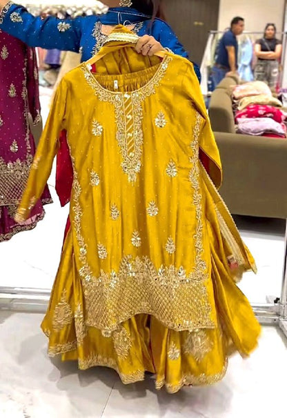 Heavy Chinon Silk Sequence Embroidery Sharara Set with Dupatta