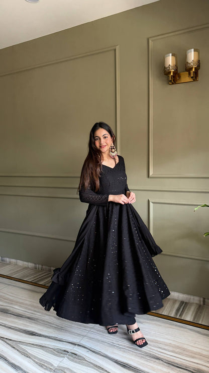Heavy Fox Georgette Lucknowi Embroidered Anarkali Gown Set with Dupatta