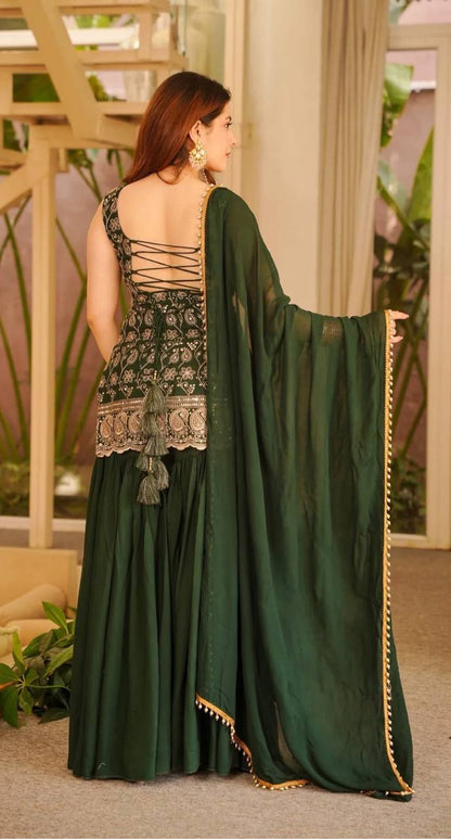 Women's Faux Georgette Embroidered Sharara Suit Set with Dupatta