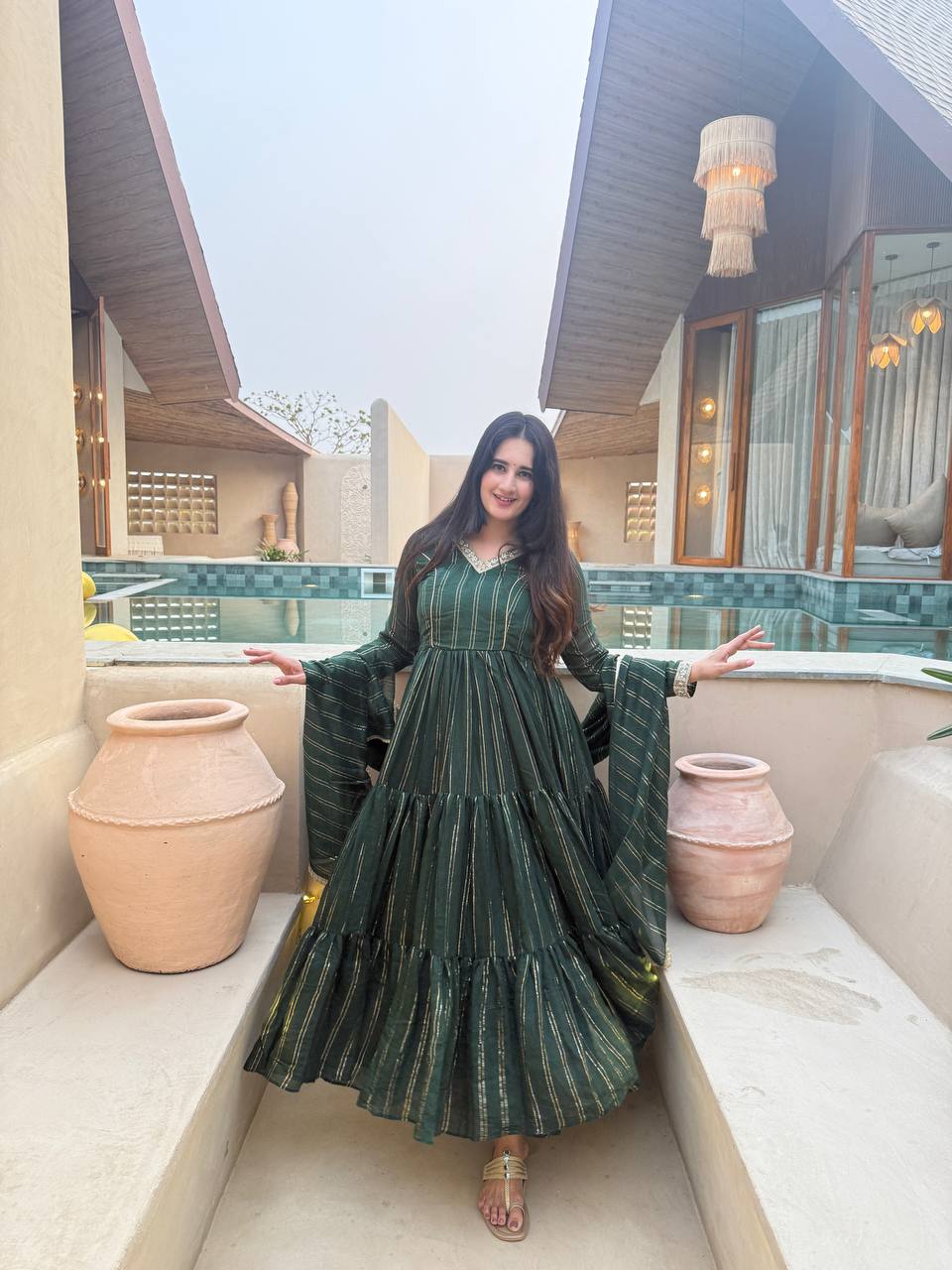 Women's Heavy Brocade Anarkali Suit Set with Pant & Brocade Dupatta