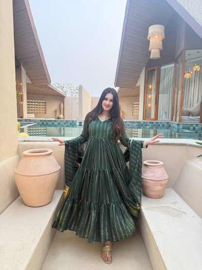 Women's Heavy Brocade Anarkali Suit Set with Pant & Brocade Dupatta