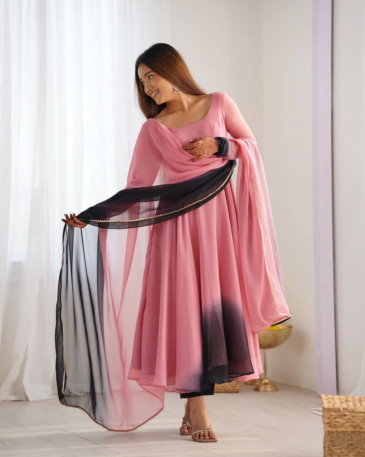 Trendy Anarkali Gown with Designer Dupatta & Pant