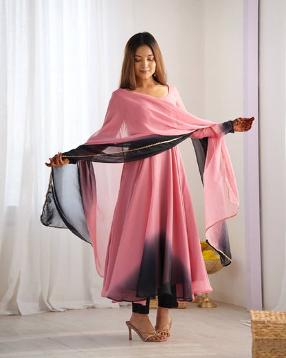 Trendy Anarkali Gown with Designer Dupatta & Pant