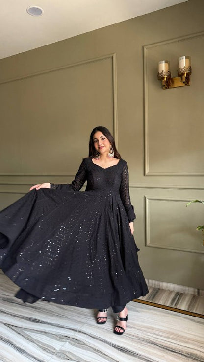 Heavy Fox Georgette Lucknowi Embroidered Anarkali Gown Set with Dupatta