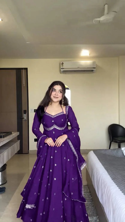 Wedding Wear Faux Georgette Anarkali with Embroidered Dupatta