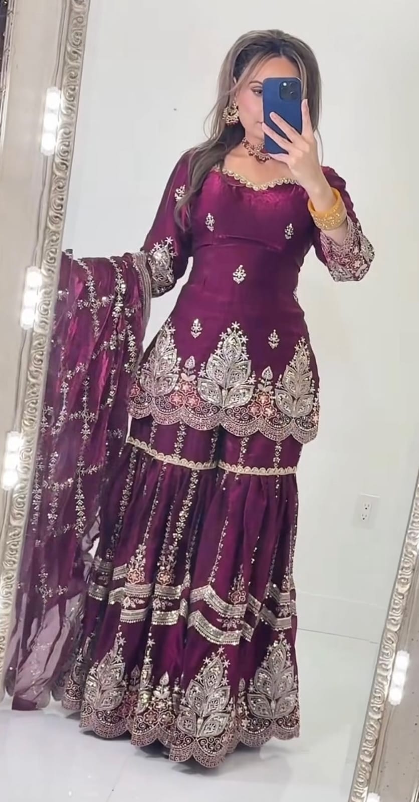 Mustard Designer Sharara Suit Set | Heavy Fandy Crush with 5mm Sequin & Embroidery Work