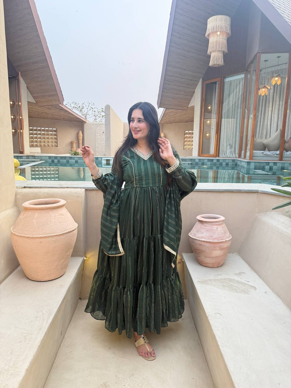 Women's Heavy Brocade Anarkali Suit Set with Pant & Brocade Dupatta
