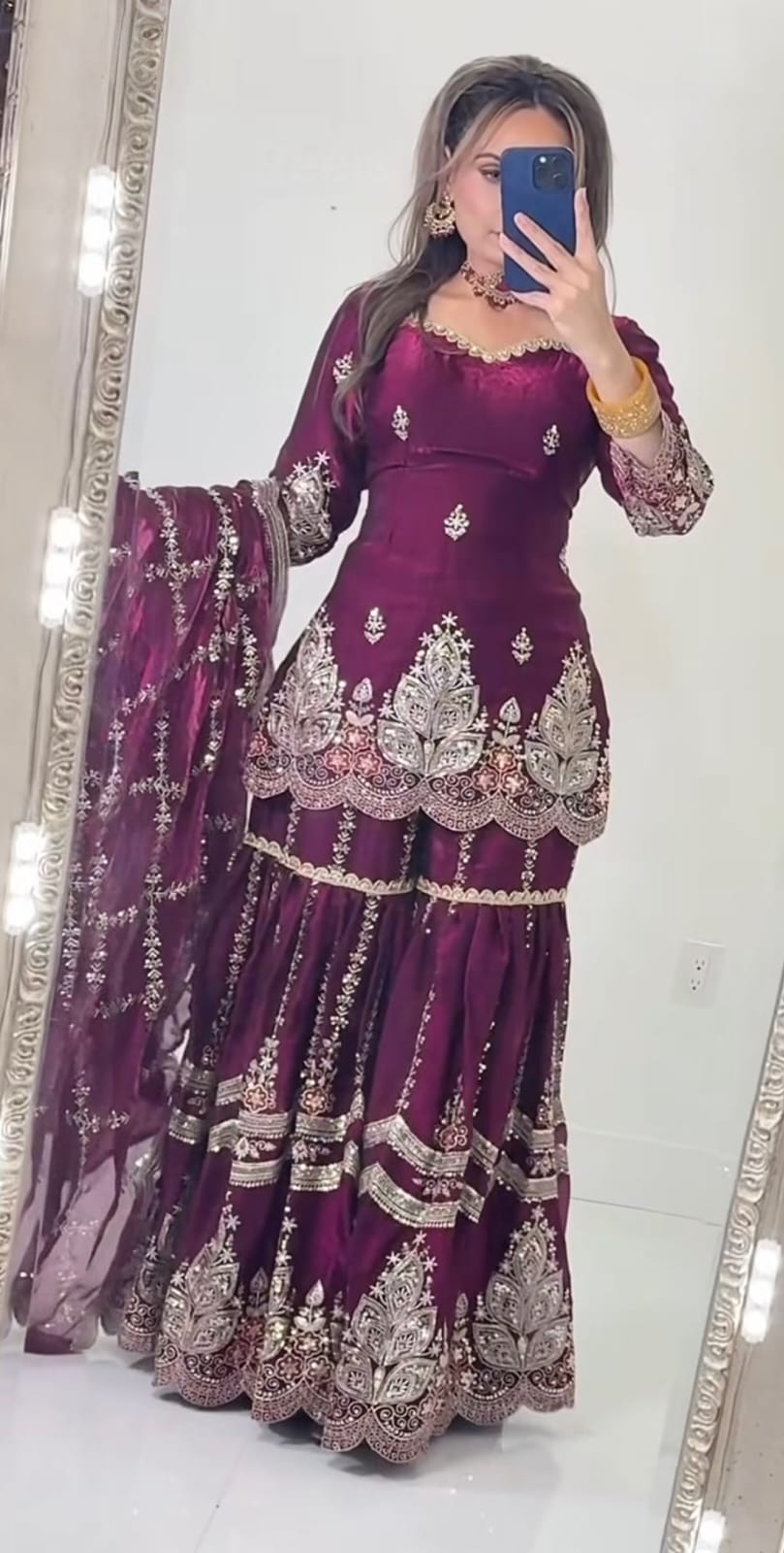 Mustard Designer Sharara Suit Set | Heavy Fandy Crush with 5mm Sequin & Embroidery Work