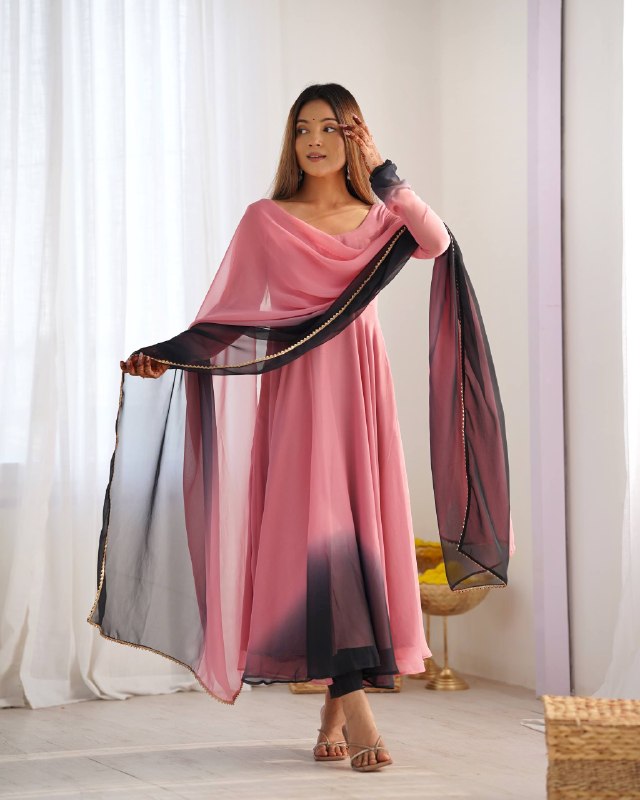 Trendy Anarkali Gown with Designer Dupatta & Pant